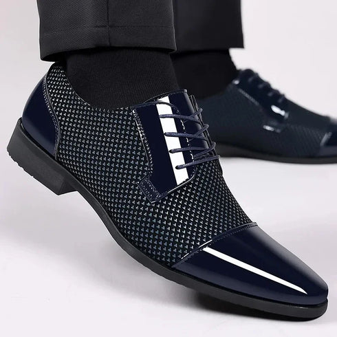 Elegant Lace-Up Oxfords for Men - PU Leather Formal Dress Shoes for Office, Weddings, and Casual Events - Luxury Pointed Toe Style